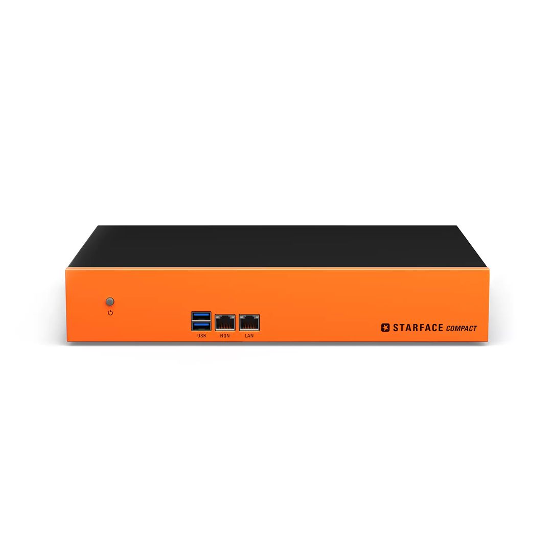 STARFACE COMPACT SIP-Telefonanlage – Frontansicht, kompaktes Desktop-Gehäuse, bis 20 Benutzer